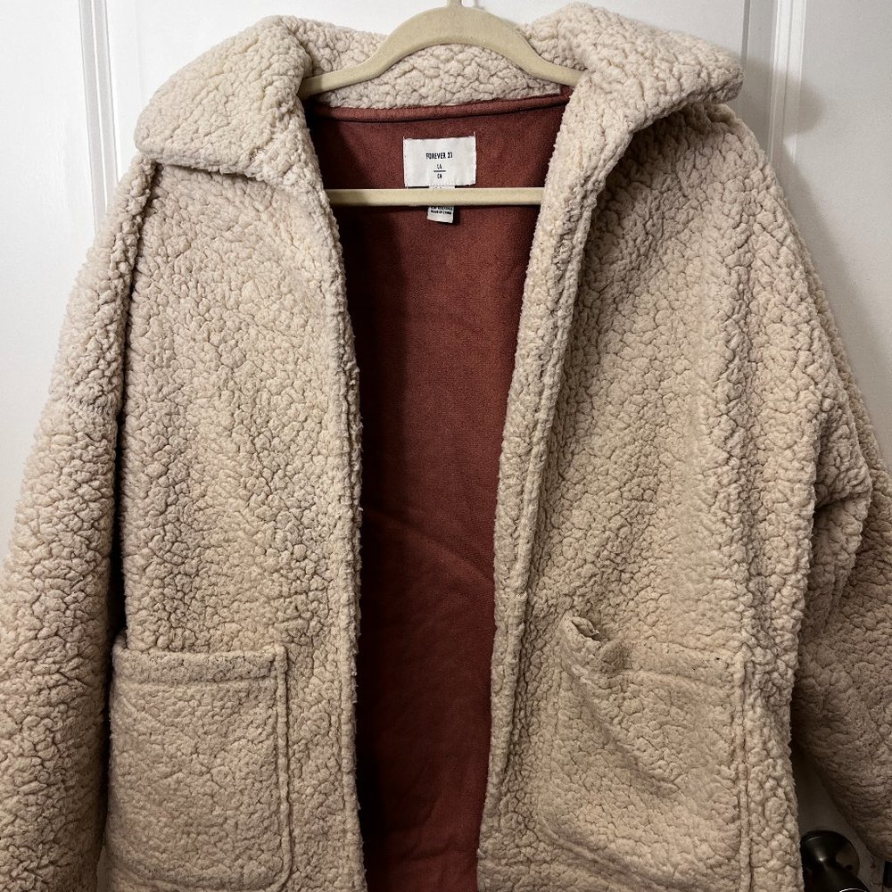 Forever 21 Sherpa Cream Oversized Jacket